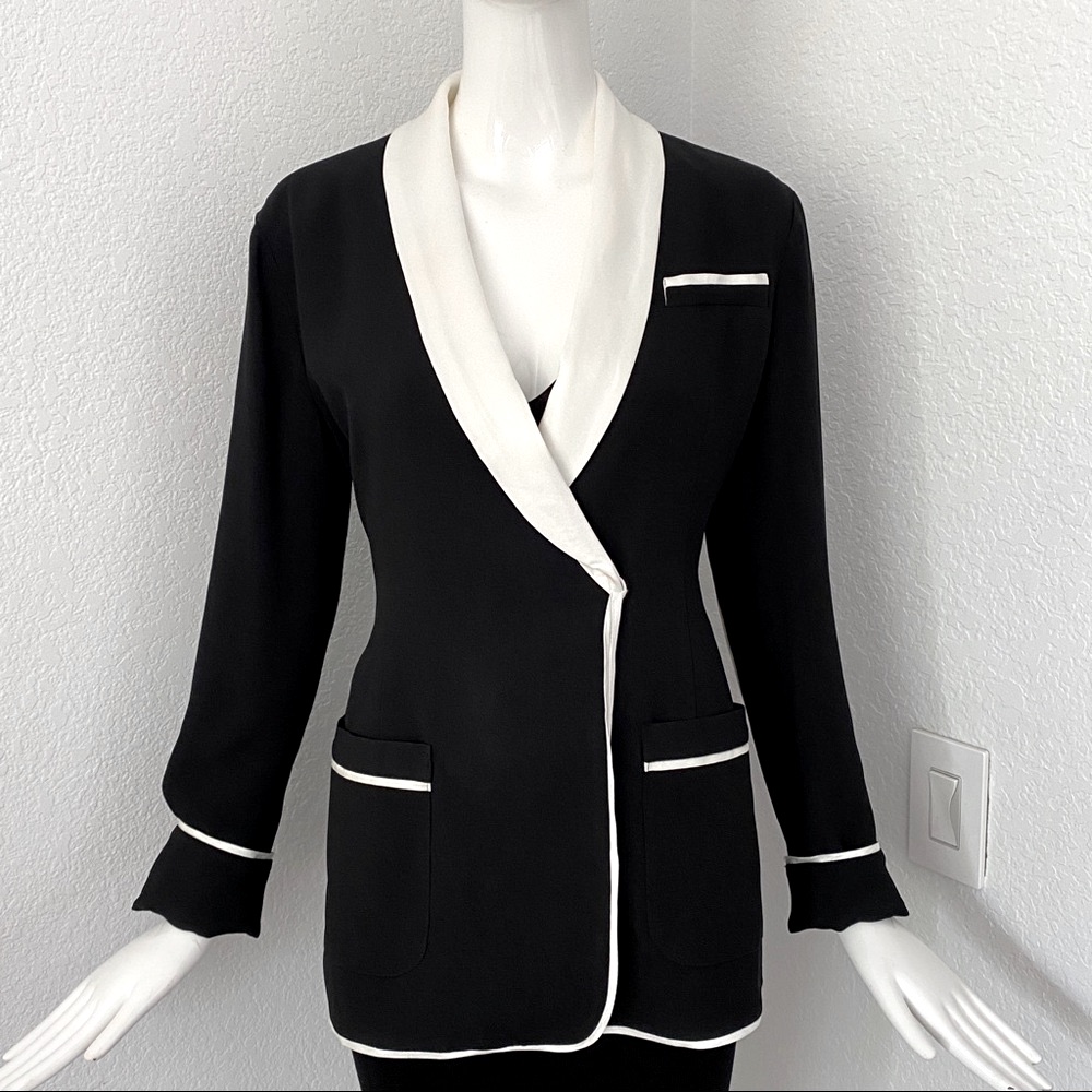 Rachel Zoe Black White Shawl Collar Blazer